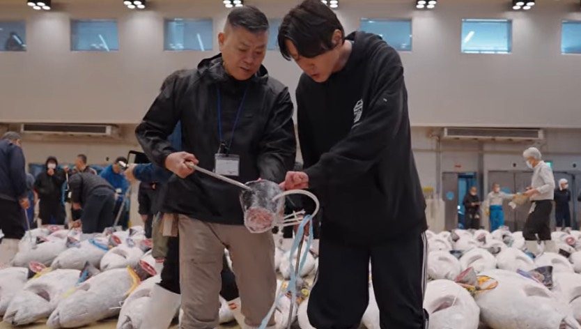 三崎港のセリ場を見学する様子